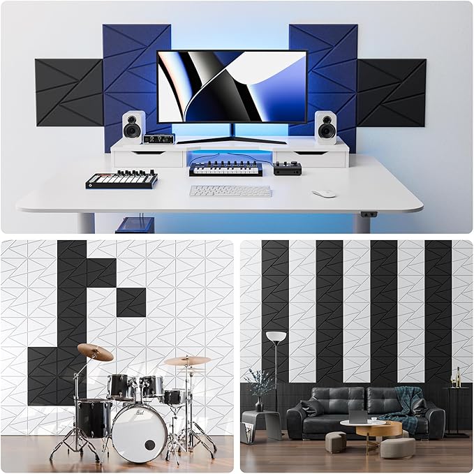 22 Pack Acoustic Panels with Self-Adhesive, 12"X 12"X 0.4"Sound Proof Foam Panels, Sound Panels High Density, Soundproof Wall Panels for Home Studio Office-White