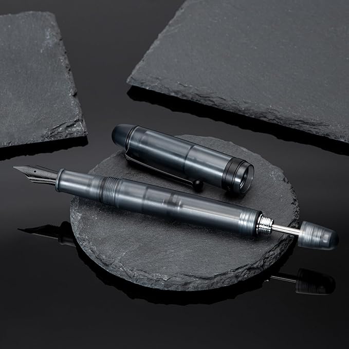 Asvine V126 Vacuum Filling Fountain Pen, Matte Black Acrylic Extra Fine Nib, Large-Capacity Pen with Gift Case