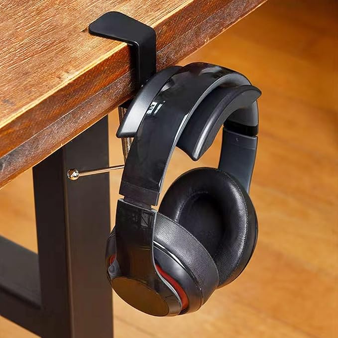 Singzhu Heavy-Duty Metal Headphone Stand Hanger for Large Gaming Headsets - Saddle-Shaped Holder & Desk Clamp (Fits 2in Thick Surfaces) - Durable Steel, Space-Saving Design