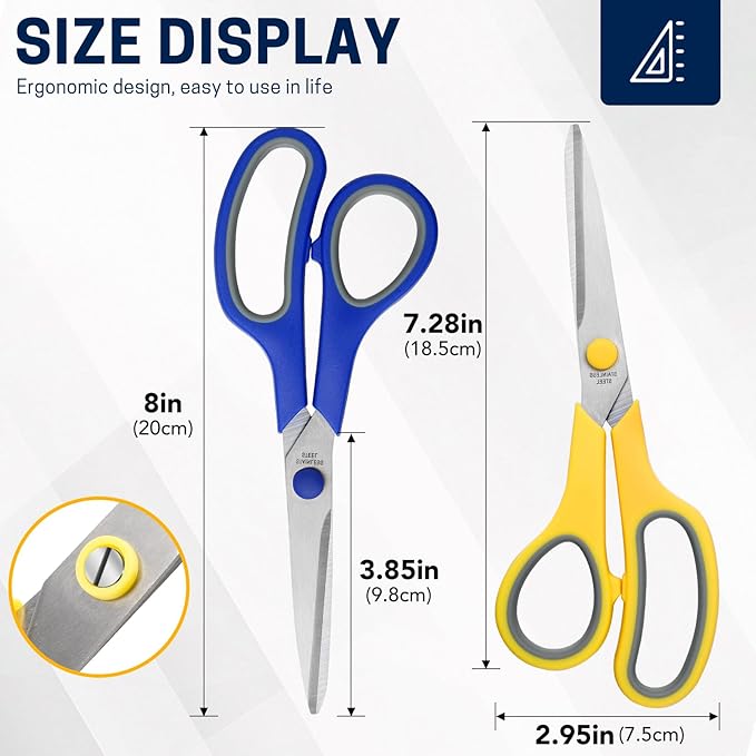 Scissors Bulk Set of 32-Pack, 8" All Purpose Multipurpose Sharp Sewing Craft Fabric Scissors for Office Home High/Middle School Student Office Teacher Art Supplies, Right/Left Handed