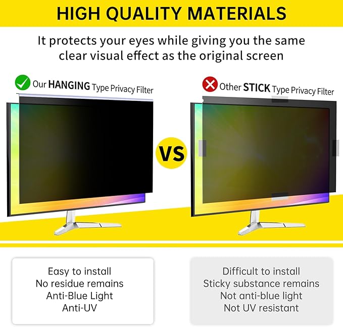 DEJIMAX 〔2-Pack〕 27 Inch Computer Privacy Screen Filter for 16:9 Monitor, Anti-Blue Light, Anti-UV Blue Light Blocking Removable Privacy Protector Shield, Hanging Type