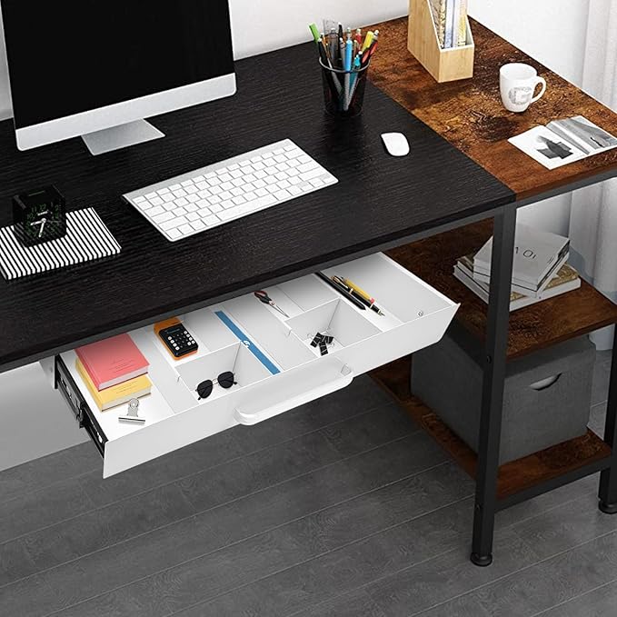 21.5" Under Desk Drawer Slide Out For Office Desk with 2 Dividers, Storage Organizer For Sit Stand Workstation, White