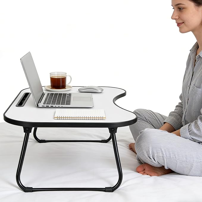 Laptop Bed Desk, Foldable Wooden Lap Desk with Cup Holder & Tablet Slot, Portable Lap Table & Bed Tray Table for Eating & Lap Desk Food Tray & Working on Couch, Sofa & Bed, 23.8 x 15.8 in.