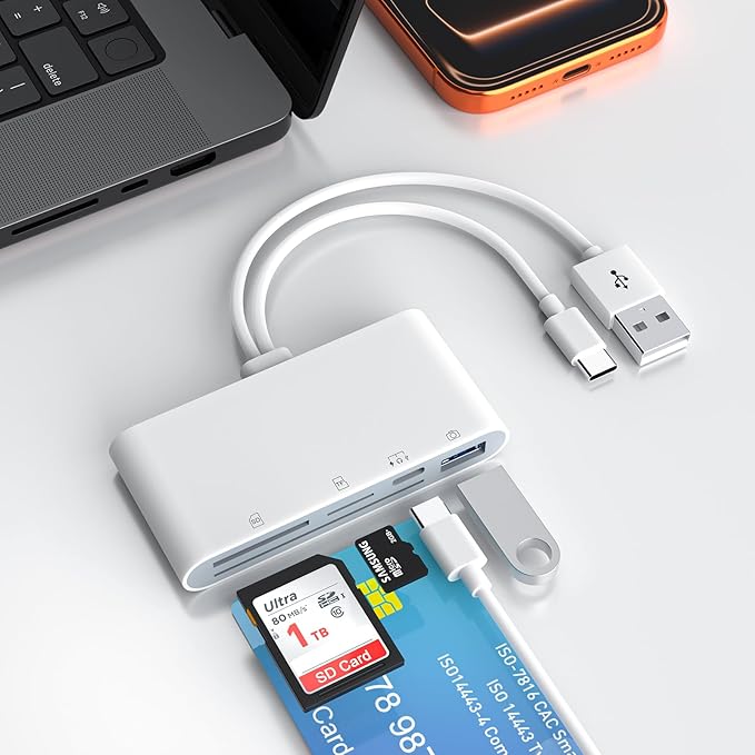 5-in-1 Multi USB C/USB A SD/TF/Smart Card Slot+USB OTG Memory Card Reader for iPhone 16/iPad Pro，DOD Military Common Access CAC Smart ID Card Reader for iPhone 16 15/iPad/Mac/Samsung/Laptop/Tablet