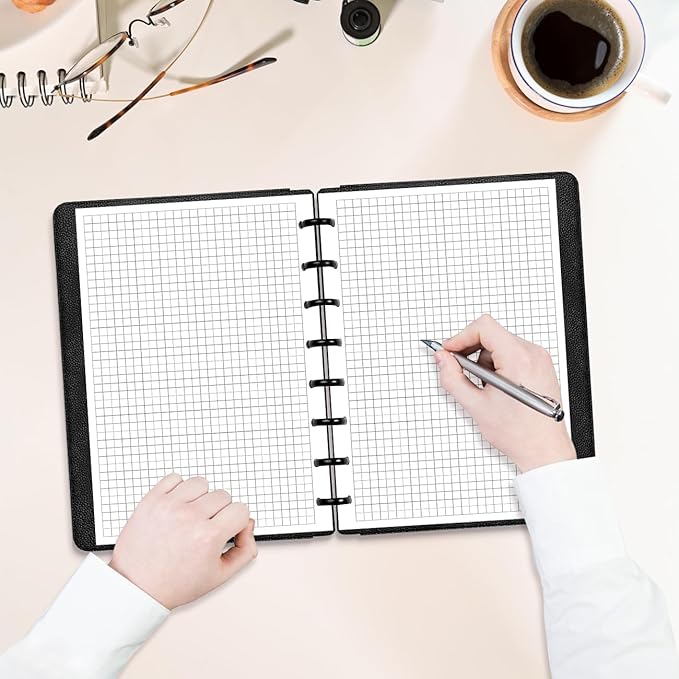 A5 TUL Discbound Grid Refill Paper, 8-Disc Discbound Graph Paper, 100Sheets / 200Pages Loose-Leaf Grid Paper, 100gsm White Paper, 5.8 x 8.3 in