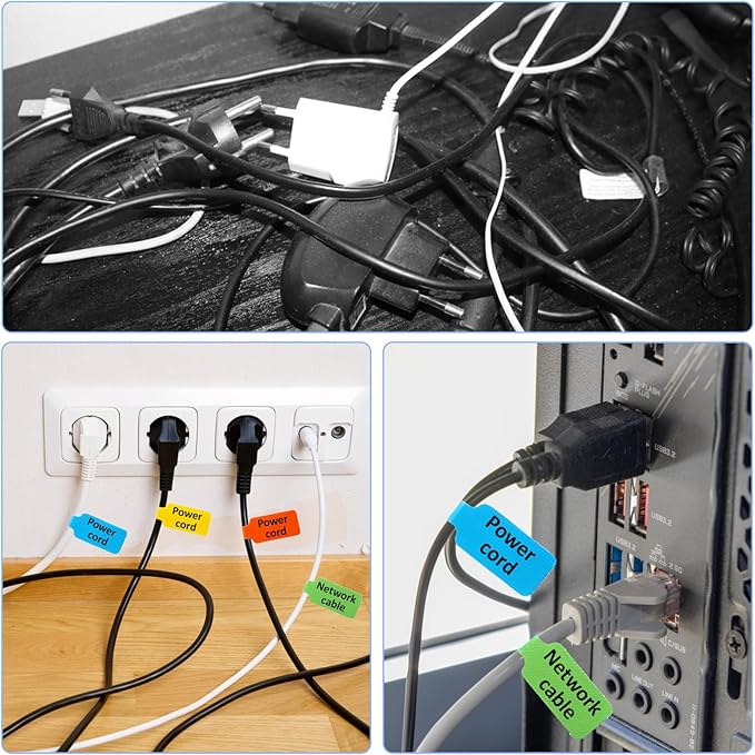 50 Pcs Cord Labels for Electronics 20 Reusable Large Wire Tag 30 Write On White Cords Label Multicolor Cord Labels for Electronics for Identifying Electrical Charging Cords Management (5 Colors)