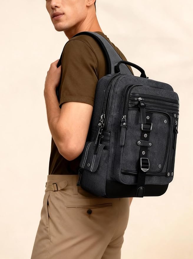 Schkleier Messenger Bag for Men Canvas Sling Bag Crossbody Backpack Laptop Shoulder Bag Hiking Daypacks Casual Tactical