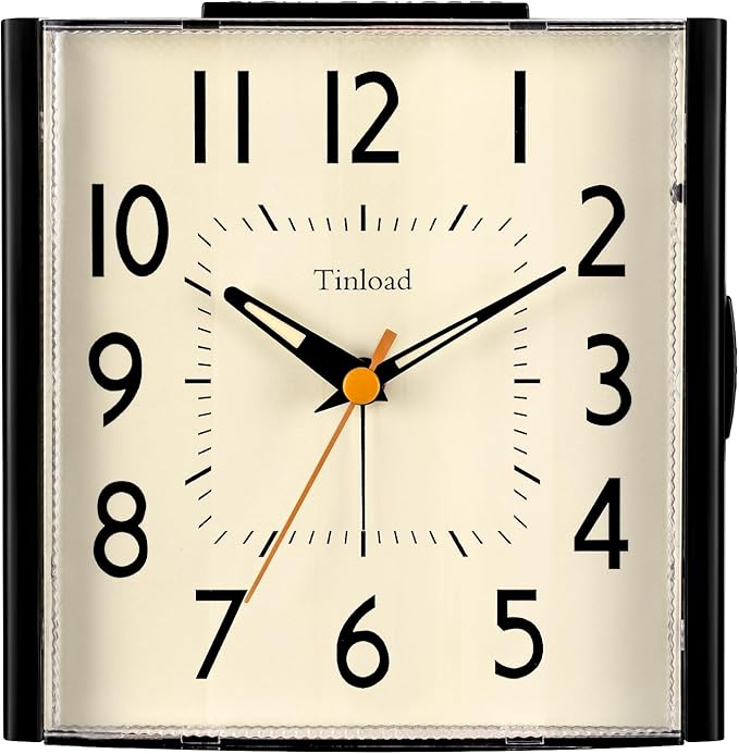 Tinload 4.7" Large Vintage Retro Analog Alarm Clock, Super Silent Non Ticking Clock with Manual Light, Snooze, Battery Operated, Simply Design, for Living Room, Bedroom, Bedside, Desk, Gift Clock