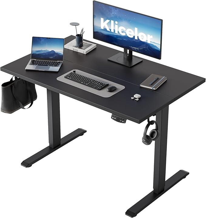 Klicelor 40 Inch Electric Standing Desk, Height Adjustable Office Desk, Sit Stand Up Computer Desk with Memory Preset, Two-Piece Desktop, Black