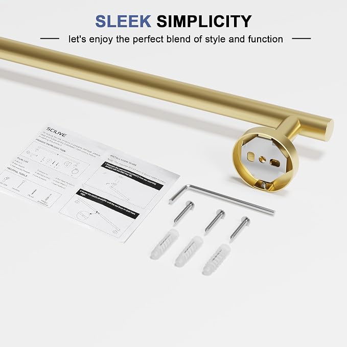 Brushed Gold Towel Bar, 24 Inch Towel Racks for Bathroom Wall Mounted, SUS304 Stainless Steel Bathroom Towel Holder, Total Length 26.4 Inch Towel Bars