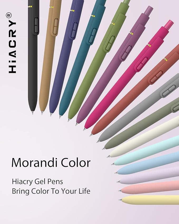 Hiacry 16 Pcs Gel Ink Pens, 0.7mm Fine Point for Smooth Writing Journaling Pens, Black Quick-Dry Long Lasting Fidge Pens, Cute School Office Supplies Gifts for Women (16Pcs Morandi＋Vintage-Black Ink)