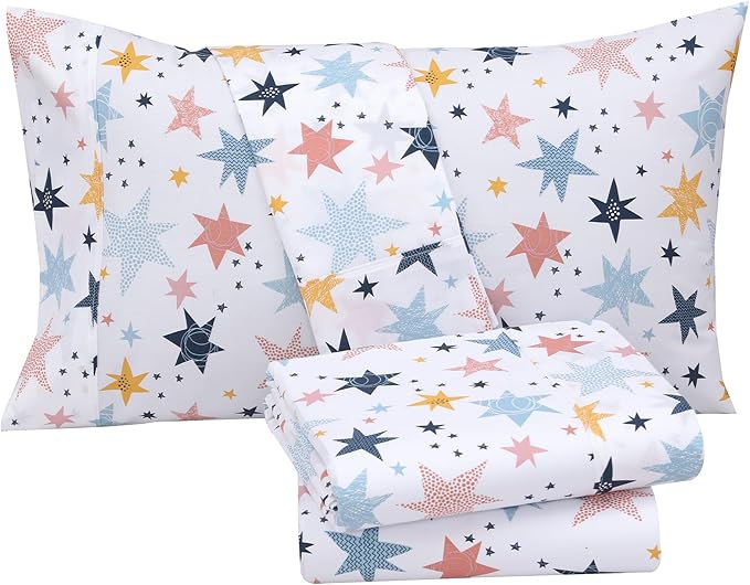 RUVANTI 100% Cotton Full Size Bed Sheets, 4 Pieces, Soft & Breathable Percale Weave Bedding, Deep Pocket 16", Hotel Standard, Crisp Cool Feel, Durable, Perfect Sheet Set Floral, Fault Star