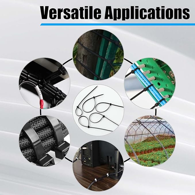 Reallnaive 500 Pcs 12 Inch Zip Ties Heavy Duty 120 Lbs Tensile Strength Black Nylon Wire Cable Ties Bulk for Indoor Outdoor