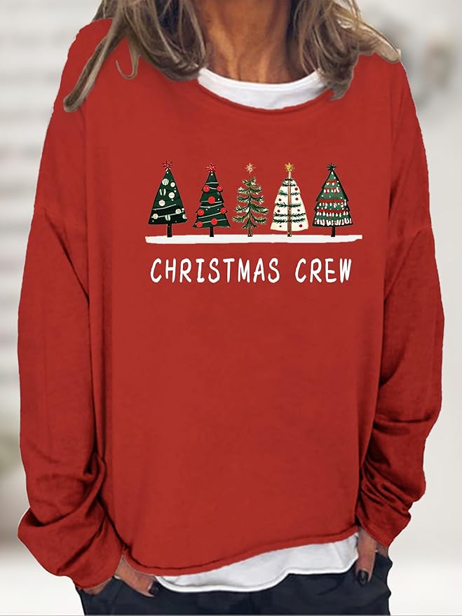 LOAIHA Merry Christmas Sweatshirt Crewneck Snowman Graphic Shirts Christmas Tree Sweater Long Sleeve Xmas Hoodie Pullover
