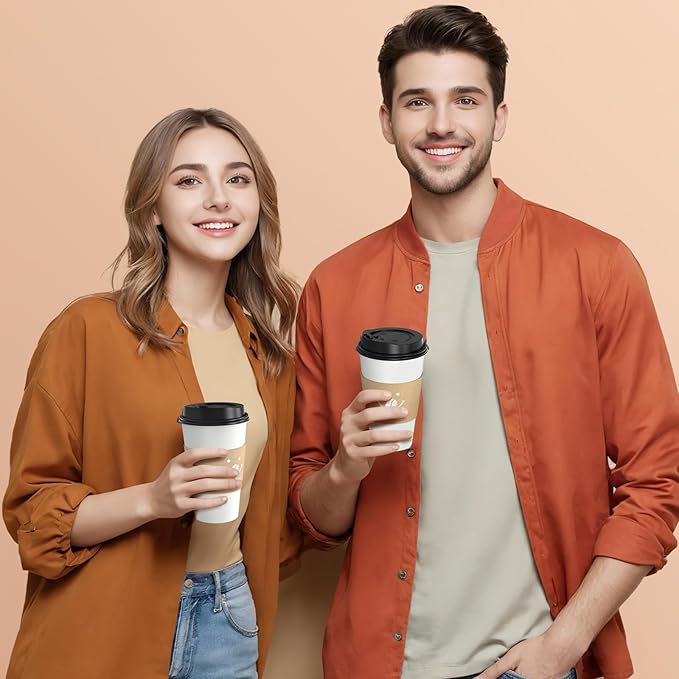 Coolcap Coffee Cups with Lids and Sleeves, 16 Ounce 100 pack To Go Coffee Cups with Lids, Disposable Hot Coffee Paper Cups Bulk for Hot Beverage (16 Ounce, White) | with Lids, and Sleeves, To Go Coffee Cups, with Lids, Bulk, for Hot Beverage
