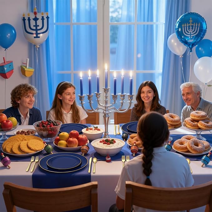 WDF 150pcs Blue plastic Plates - Navy Blue Plates Disposable - 25guest Disposable Dinnerware Sets for Hanukkah/Party/Wedding/Birthday
