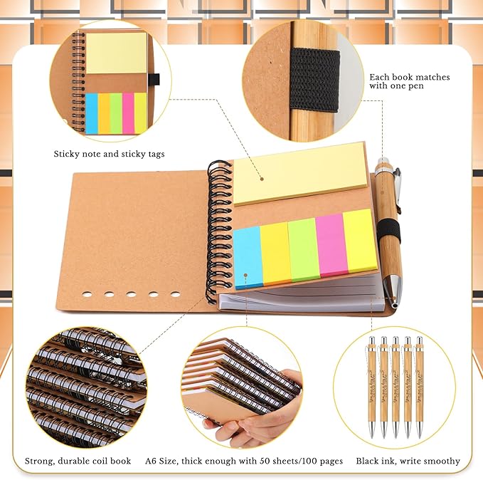 Jetec Inspirational Notebooks Bulk Spiral Notebook with Sticky Notepad Motivational Pens Valentines Day Gifts for for Employee Coworker Nurse Staff Teacher Nurse Volunteer(50 Sets,Team)