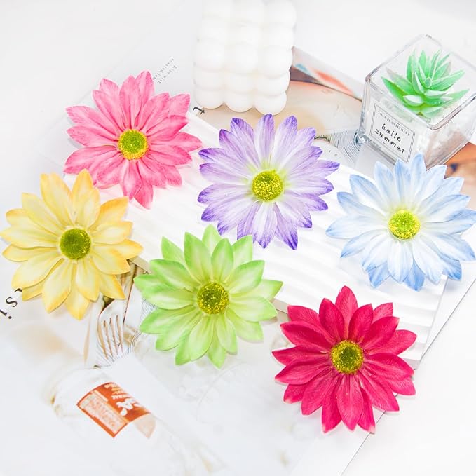 Artificial Daisy Flower Heads, 3.5 Inch Large Flower Heads for Crafts, 12 Pcs Artificial Gerbera Chrysanthemum Flowers Heads for DIY, Party Wedding, Photography Props, Easter (Rose Red)