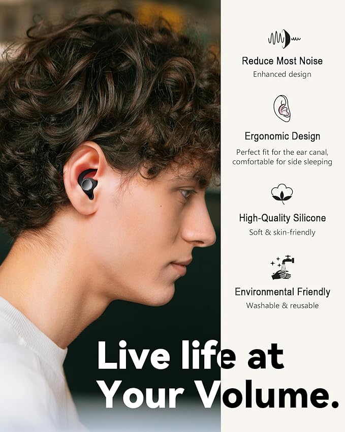 Ear Plugs for Sleeping - Noise Reduction Soft Silicone Earplugs, 2 Pairs Reusable Hearing Protection Earplugs for Noise Sensitivity, Sleep,Snore,Travel,Sound Reduction Noise Cancelling -(Black-Silver)