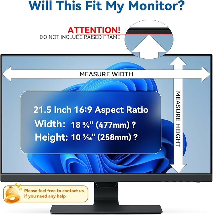 [2-Pack] Magnetic 21.5 Inch Computer Privacy Screen Protector for 16:9 Monitor, Removable 21.5in Private Filter for Anti Glare Block Blue Light, Screen Cover Shield Office Shade for Desktop TV Monitor
