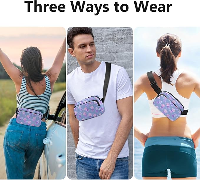 Pink Jellyfish Fanny Pack for Women Men Water Resistant Fashion Waist Packs with Adjustable Strap Belt Bag for Travel Workout Jogging Hiking 21219024