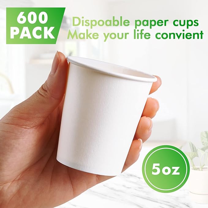 TV TOPVALUE 600 Pack 5 oz Paper Cups, Disposable Bathroom Mouthwash White Hot Drinking Cups for Home, School and Office