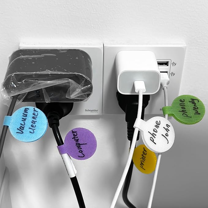 32 Pcs Multi-Color Write On Cord Labels for Electronics and Computers Cable Management, Wire Tags, Assorted Colors, Diameter 1.3''
