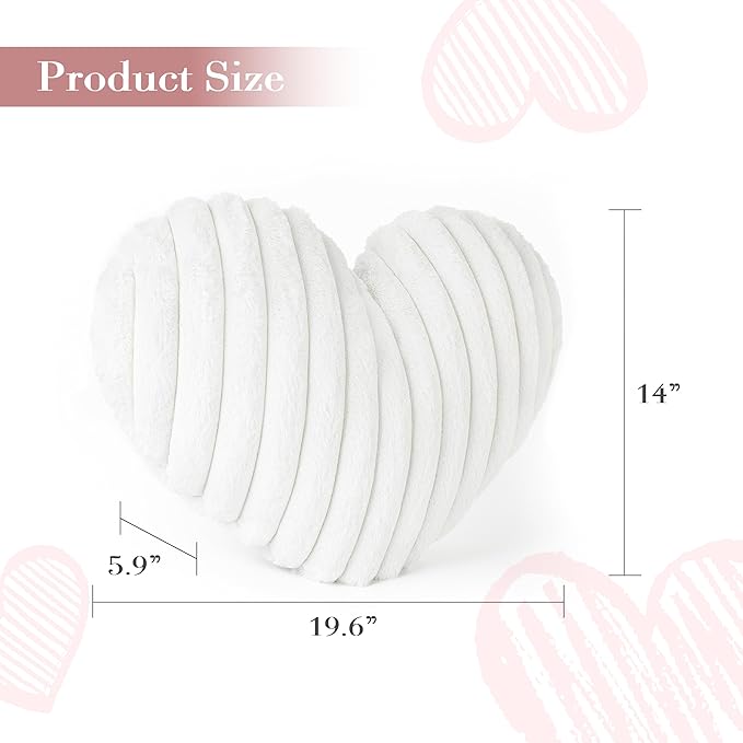 AELS Heart Shaped Pillow, 20 Inches Heart Decorative Throw Pillows, Faux Fur Love Cute Pillows, Valentines Day Decorations, Wedding Decor, Living Room Bedroom Nursery Decor, White
