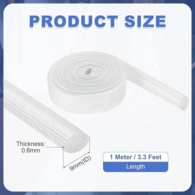 uxcell Insulation Cable Protector,9mm/0.35 Inch-1m/3 Feet High Temp Fiberglass Sleeve White