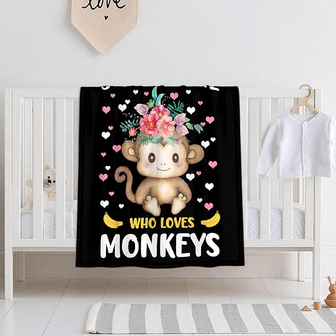 Just A Girl Who Loves Monkeys Blanket Lightweight Cozy Flannel Fleece Throw Blanket Best Gift Home Decor for Bed Couch Outdoor Camping 40"x30" XS for Pets Toddler