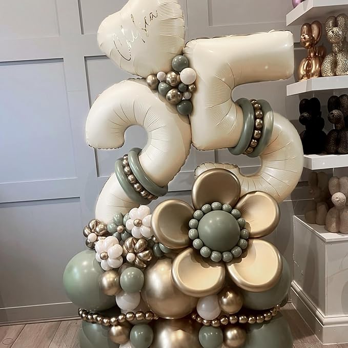 Beige 25th Birthday Balloons Number 25, 40 Inch Large Foil 2 & 5 Numbers Balloons, Cream Giant Maya Helium Balloon for Women Men Birthday Anniversary 2025 New Year Party Decorations