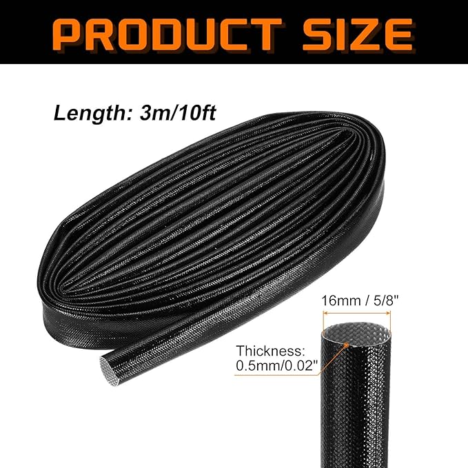 MECCANIXITY 10ft Braided Cable Sleeve, 5/8" ID 200C High Temperature 1500V Fiberglass Wire Insulation Cord Protector Organizer Wires Management for Motor Engine Fuel Line, Black