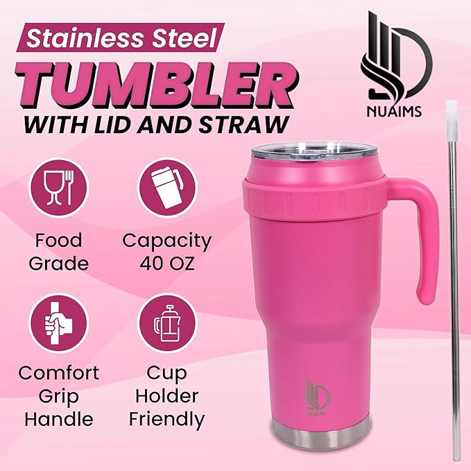 40 Oz Tumbler with Handle & Straw Lid, Insulated Stainless Steel Vacuum Flask, Double Wall Thermal Car Cup for Hot & Cold Drinks, Leak Proof, BPA Free (Slate Gray)