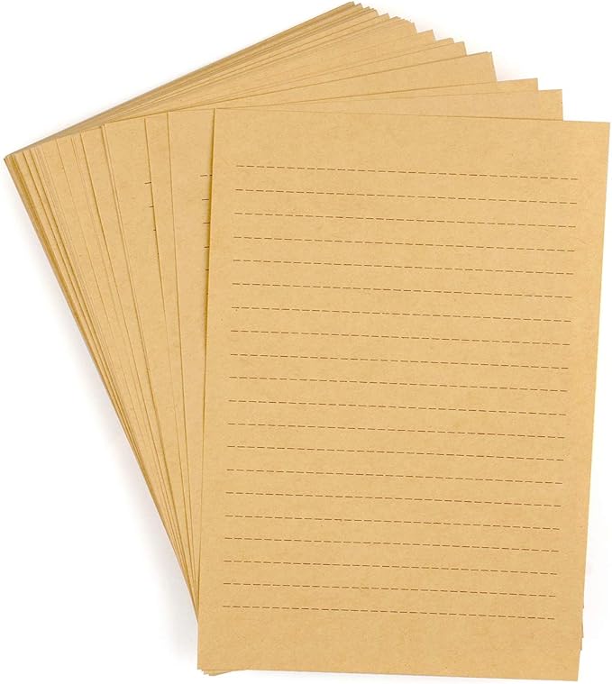 CenterZ 100pcs Vintage Kraft Stationary Paper 8.3 x 11.5 inch, A4 Sheets 120gsm Printable Lined Stationery Writing Letter Papers Bulk Set for Personalized Letters, Creative Poems, Lyrics, Office Notes