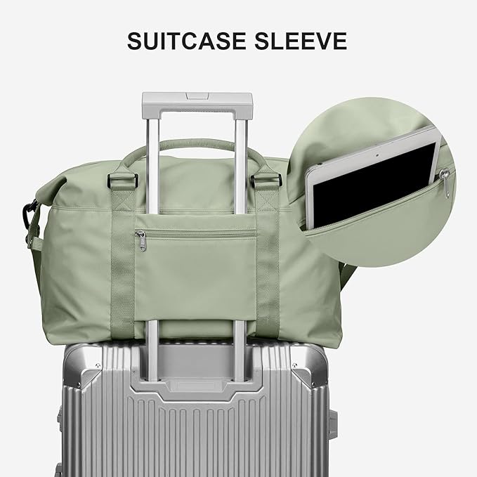 Sport Travel Duffle Bag Large Gym Tote Bag for Women, Weekender Carry on Bags for Airplane, Ladies Beach Overnight Bag Waterproof Luggage Bags with Wet Pocket Light Green