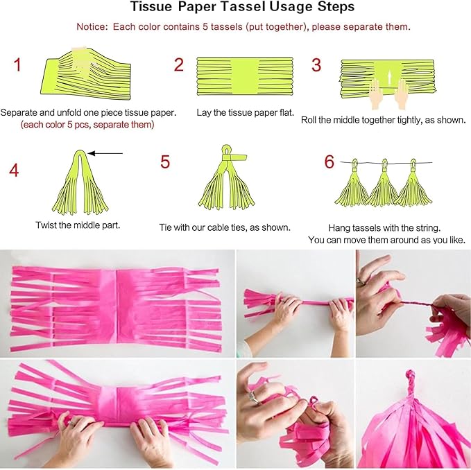 We Moment Green Light Tissue Paper Tassels Party Tassel Garland Banner for Green Party Decorations, DIY Kit, 15PCS