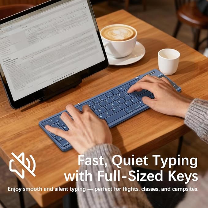 Nillkin Upgraded Foldable Bluetooth Keyboard with Touchpad & Number Pad, Portable Wireless Keyboard for Travel, Pocket-Sized, Full Size Keys, Support 3 Devices for iPad Laptop Tablets Phone, Blue
