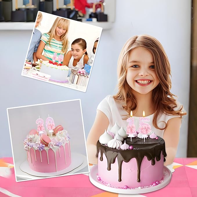 Number 15 Candle Pink Sequins and Bowtie 15th Cake Topper, 15 Birthday Candle for Girls Pastel Sweet Theme Birthday Party or Adults Milestone Age Decoration