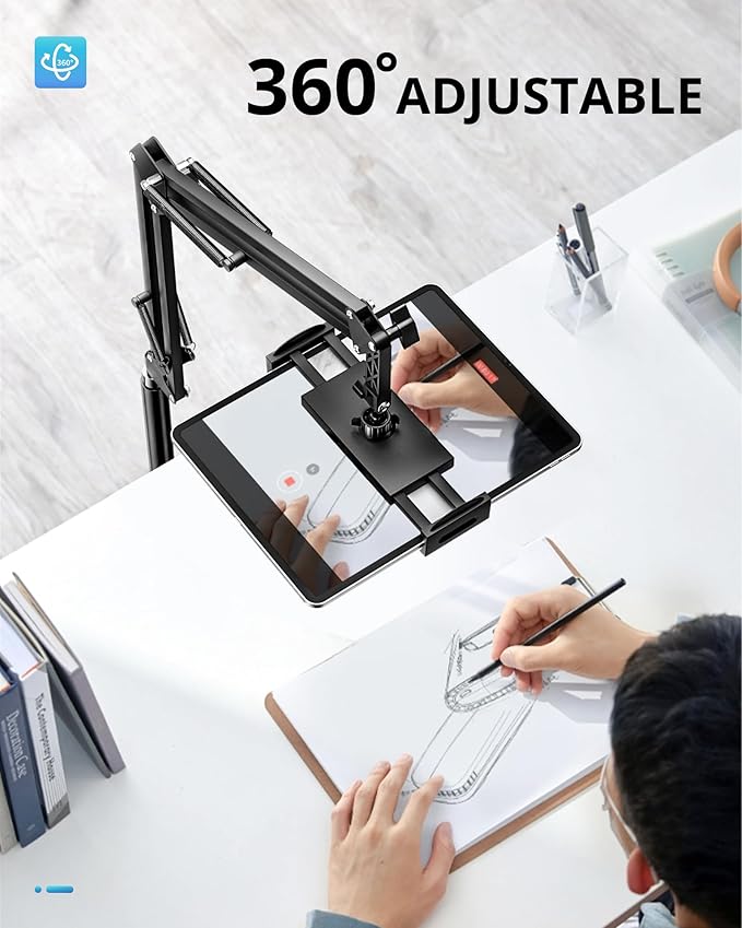 UBeesize Tablet Stand Holder for Bed & Floor, 9.7LB Heavy Duty Adjustable iPad Stand, 360° Swivel, Stretchable Arm, Compatible with iPad Pro Air Mini 12.9/9.7, Kindle, Cell Phones (4.9''-13'')