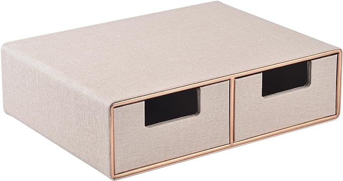 RHCSZ Linen Leather Desk Organizer with Drawers－Mini Desktop Drawer Organizer Stackable－Multifunctional Tabletop Organization Storage Box for Office Supplies Home Vanity Toiletries (Beige, 2-drawers)