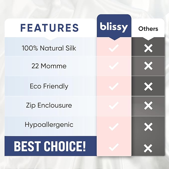Blissy Silk Pillowcase - 100% Pure Mulberry Silk - 22 Momme 6A High-Grade Fibers - Silk Pillow Cover for Hair & Skin - Regular, Queen & King (Gray, Standard)