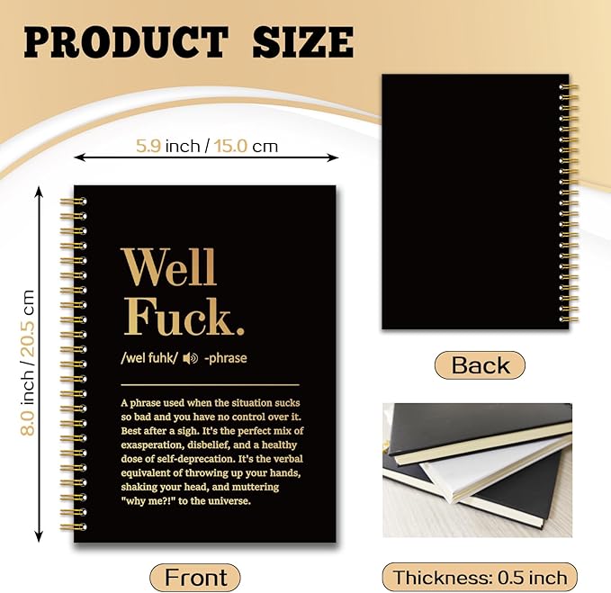 YAZMEEN Well Fxxk Black Gold Spiral Notebook（160 Pages） Well Fxxk Definition Blank Hardcover Notebook Office Gag Gift Journal Funny Sarcastic Saying Gift for Employee Coworker Boss Leader Office Work