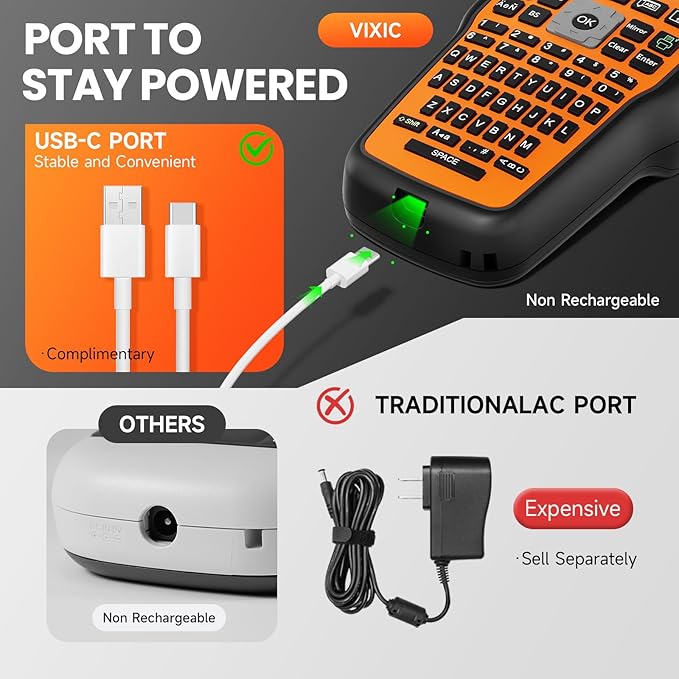 Vixic Industrial Label Maker, Cable Wire Label Maker Waterproof-Labels Bundle 4 Laminated-Tapes for Electricians Network Office Labeling, E1000 Heat Shrink Tube Labeler Machine Handheld & Portable