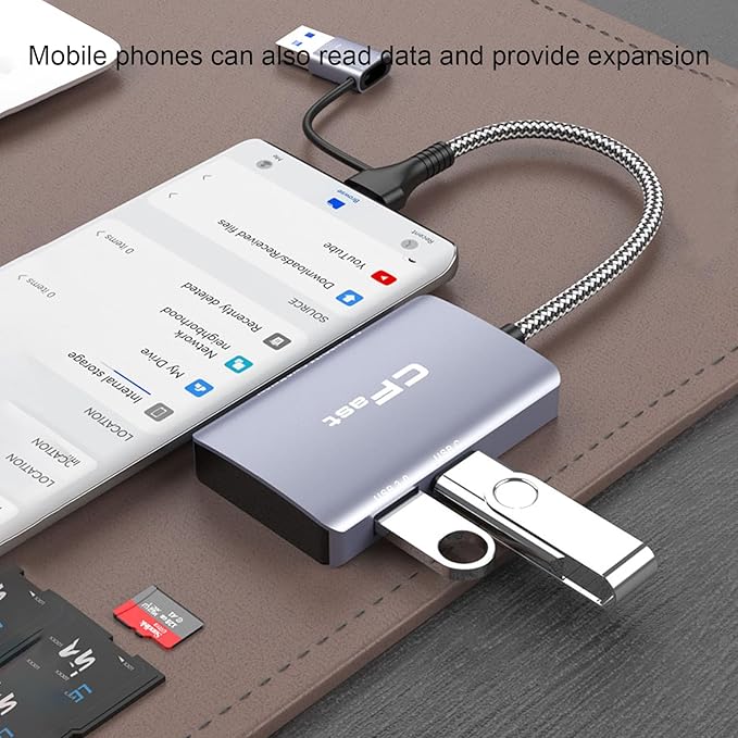 CFast Card Reader, 5 in 2 CFast 2.0 SD/TF Memory Card Reader, 5Gbps PD/USB 3.2 Gen 1 Adapter with USB C/USB A Cable Compatible with Windows/Mac/Linux/Android (5 in 2)