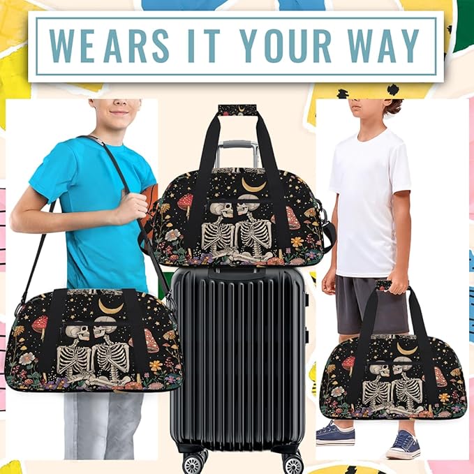 Travel Duffle Bag for travel duffle bag sports Girls Boys Kids Halloween Skull Goth Lightweight Overnight Sleepover Weekender Bags Small Dance Gym Sport Bag Teens Carry-On Size Workout Bag