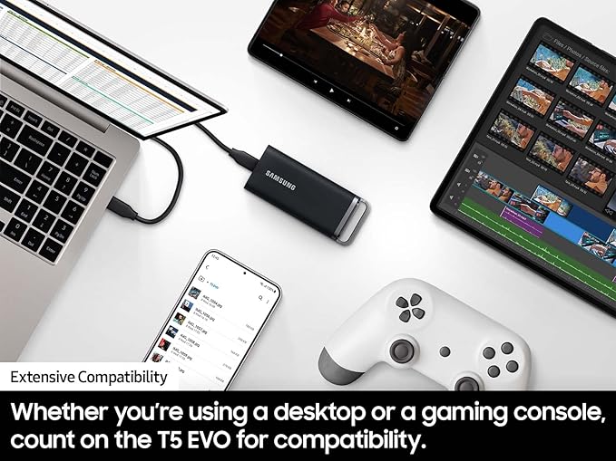 Samsung T5 EVO Portable SSD 8TB, USB 3.2 Gen 1 External Solid State Drive, Seq. Read Speeds Up to 460MB/s for Gaming and Content Creation, MU-PH8T0S/AM, Black