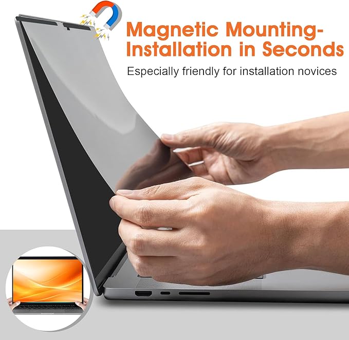 BSPROTE Magnetic Laptop Privacy Screen 15.6 Inch 16:9- Removable Anti-Glare Blue Light Filter, Computer Privacy Screen Shield Compatible with 15.6'' Hp Acer Asus Lenovo Dell Samsung Portable Monitor