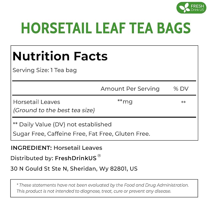 FreshDrinkUS, Premium 120 Horsetail Leaf Tea Bags, 100% Natural & Pure from Horsetail Loose Leaves Herbal Tea. Made with Natural Material Tea Bags. No Sugar, No Caffeine, No Gluten, Vegan.