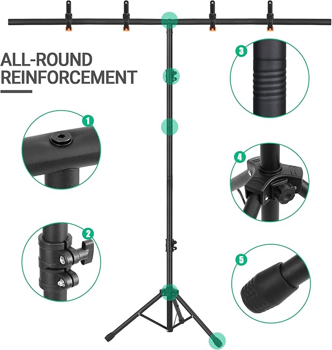 T-Shape Portable Backdrop Stand, 6.5x3.2ft Adjustable Photo Background Stand Kit, Sturdy Small Back Drop Holder with 4 Spring Clamps, Carry Bag for Parties, Photography and Video Studio