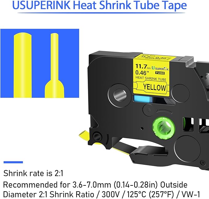 3 Pack Compatible for Brother Ptouch HSe-631 HSe631 HS-631 HS631 11.7mm Black on Yellow Heat Shrink Tube Label Tape use in PT-E300 E500 E550W P750WVP E800W P900 P900W P950NW (0.46''x 4.92ft)